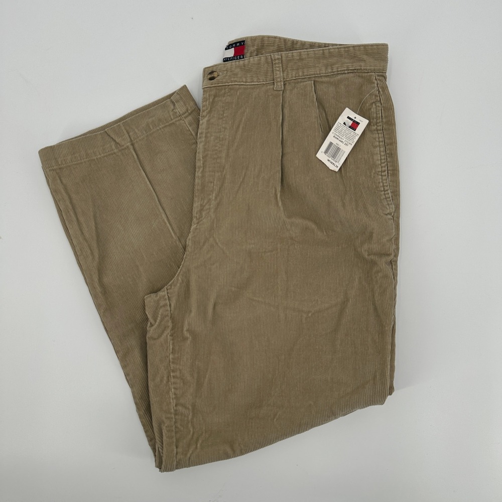 Tommy Hilfiger Mens Tan Corduroy Pleated Pants W38 L30